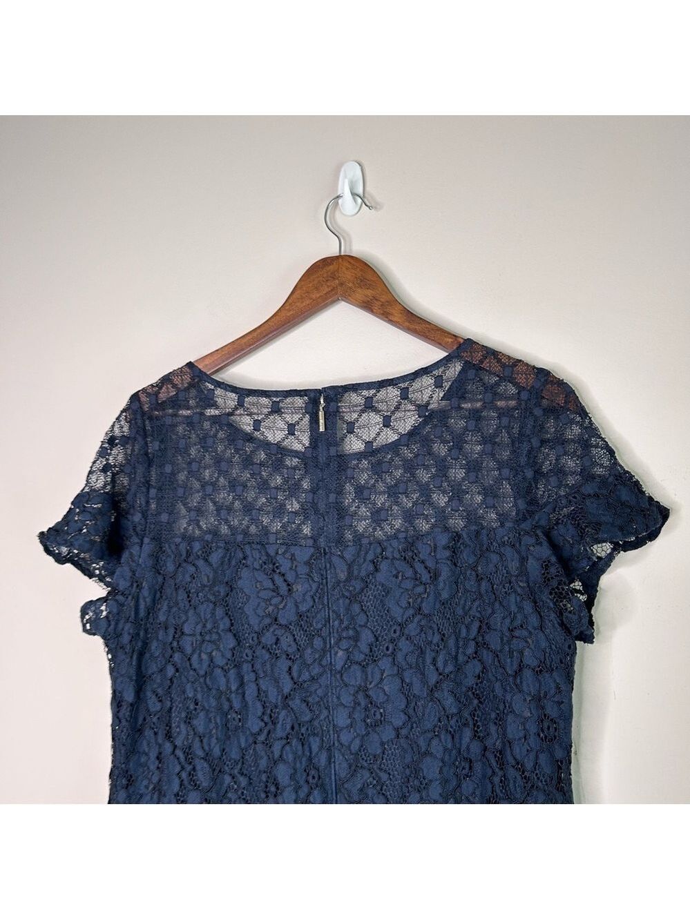 Karl Lagerfeld Navy Blue Lace Shift Dress Size 14 - Picture 7 of 11